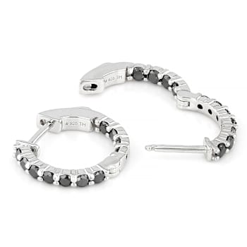 Black Diamond Huggie Earrings In Sterling Silver