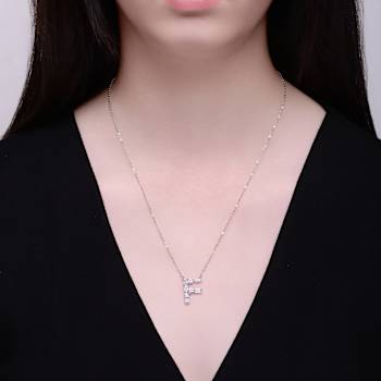 Initial F Mixed Cut CZ Pendant Necklace In Sterling Silver 18 Inch