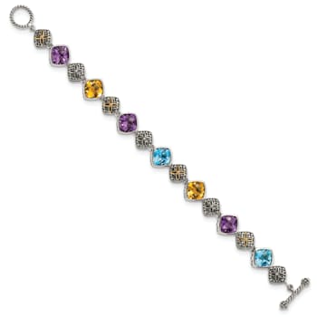 Sterling Silver with 14K Gold Over Sterling Silver Accent Oxidized Multi
Gemstone 8.25-inch Bracelet