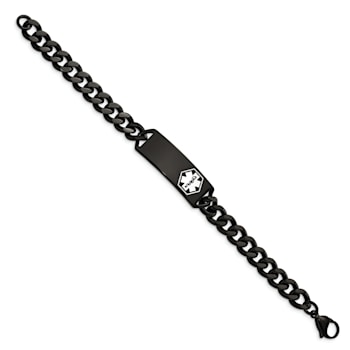 Stainless Steel Polished Black IP-plated with White Enamel 8-inch
Medical ID Bracelet