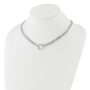 Rhodium Over Sterling Silver 7.25mm Circle Clasp Curb Link 16-inch Necklace