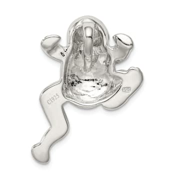Rhodium Over Sterling Silver Lab Created Blue Opal Inlay Frog Slide Pendant