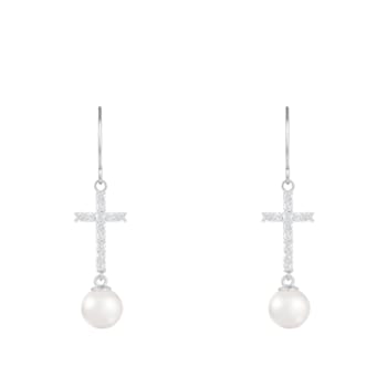 White Cultured Freshwater Pearl 14k White Gold Earrings 6-6.5mm