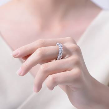 Oval CZ Band Ring In Rhodium Over Brass