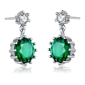 Emerald Color CZ Circle Drop Earrings In Sterling Silver