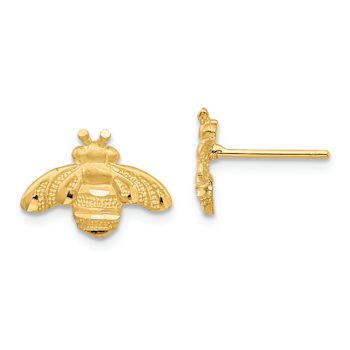 14k Yellow Gold Textured and Diamond-Cut Bee Stud Earrings