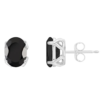 8x6mm Oval Black Onyx Rhodium Over Sterling Silver Stud Earrings