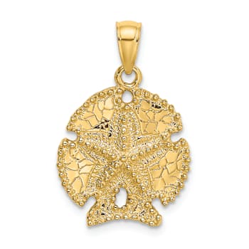 10K Yellow Gold 2D Textured Sand Dollar with Star Charm