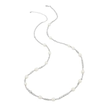 8-11mm Round White Freshwater Pearl and Sterling Silver Beads Station Necklace