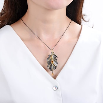 Citrine Black Rhodium and 14K Gold Over Sterling Silver Leaf Pendant
With Chain