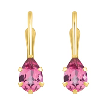 6x4mm Pear Shape Pink Topaz 10k Yellow Gold Drop Earrings