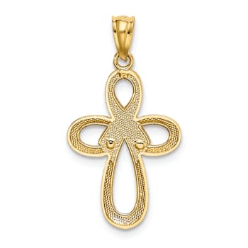 14K Two-tone Gold  Polished Pink Ribbon Cross Pendant