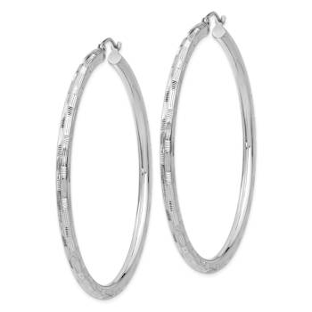 Rhodium Over 14k White Gold Diamond-Cut 1 3/4" Hoop Earrings