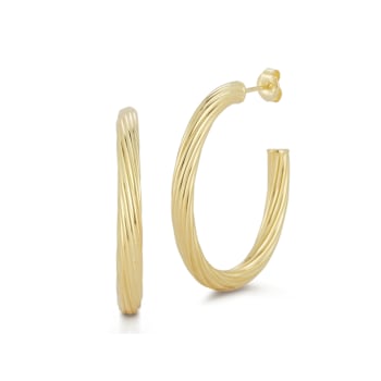 Sterling Statements 14K Yellow Gold Over Sterling Silver Oval Ribbed
Twist J Hoop Earrings