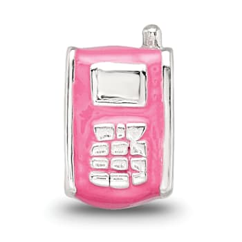 Sterling Silver Kids Enameled Pink Cell Phone Bead