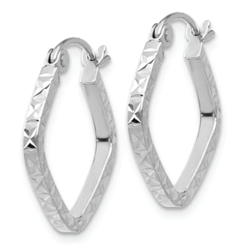 Rhodium Over 14k White Gold Diamond-Cut 11/16" Squared Hoop Earrings