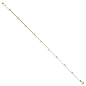 14K Yellow Gold Polished and Diamond-cut Heart with 1-inch Extension Anklet