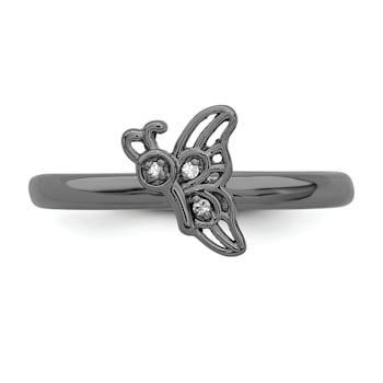 Black Rhodium Over Sterling Silver Stackable Expressions Butterfly with
Diamond Ring 0.015ctw