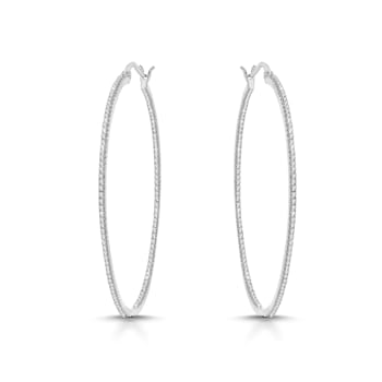 Clear Cubic Zirconia, Rhodium Plated Slim Large Hoop Earrings