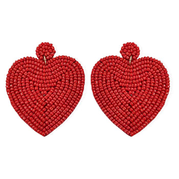 Off Park® Collection, Red Seed Bead Heart Shape Earring.