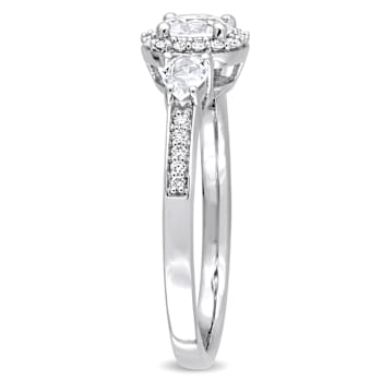 White Sapphire and Diamond 14K White Gold Ring 1.08ctw