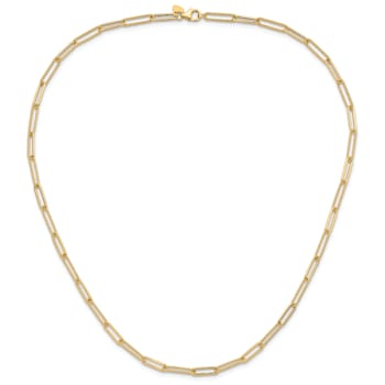 14K Yellow Gold Polished and Textured Paperclip Link Necklace