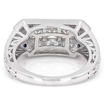 Moissanite And Blue Sapphire Band Ring In Platinum-Enhanced Sterling
Silver 1.41ctw Diamond Equivalent Weight