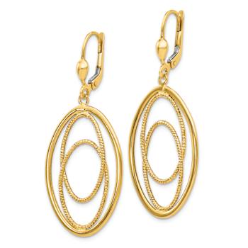 14k Yellow Gold Textured and Polished Triple Oval Dangle Earrings