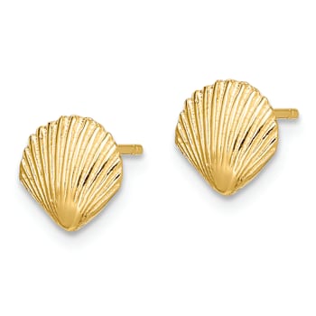 14k Yellow Gold 8mm Scallop Shell Stud Earrings