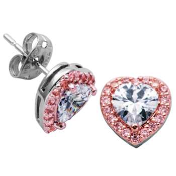 White and Pink Cubic Zirconia Two-tone Brass Earrings 3.64ctw