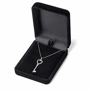 White Cubic Zirconia 14k White Gold Key Pendant With Chain 0.20ctw