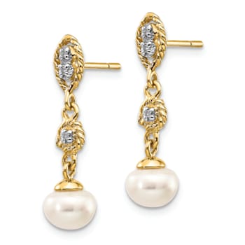 14K Yellow Gold with Rhodium 6-7mm Semi-round Freshwater Cultured Pearl
0.02ct Diamond Earrings