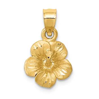 14k Yellow Gold Satin and Diamond-Cut Hibiscus Flower Pendant