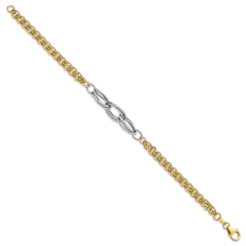 14K Two-tone Gold 7mm Diamond-Cut and Polished Fancy Link Bracelet