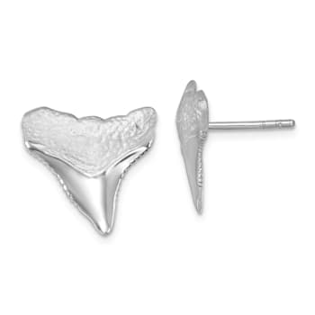 Rhodium Over Sterling Silver Polished Bull Shark Post Earrings