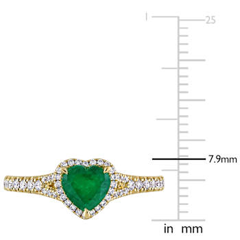 Emerald and Diamond 14K Yellow Gold Heart Halo Ring 0.92ctw