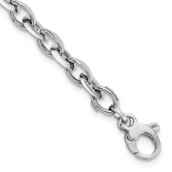 Rhodium Over 14k White Gold 7mm Polished Fancy Link Bracelet