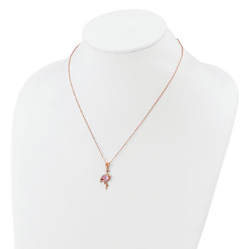 14K Rose Gold Over Sterling Silver Lab Created Ruby/Black Spinel/Cubic
Zirconia Flamingo Necklace