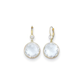 14K Yellow Gold Crystal and White Quartz Leverback Dangle Earrings