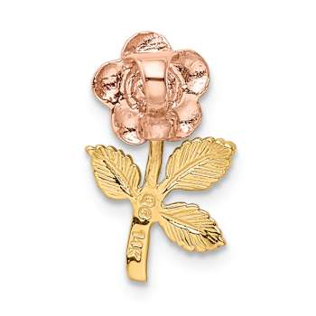 14k Two-tone Gold  Textured Mini Pink Rose Flower Chain Slide Pendant