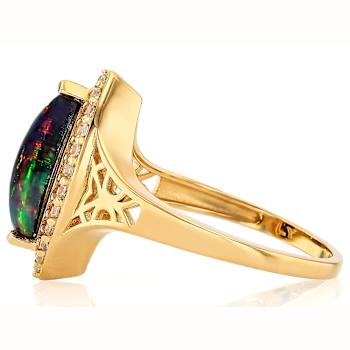 Black Opal Marquise And White Zircon Ring In 18K Gold Over Sterling
Silver 1.17ctw