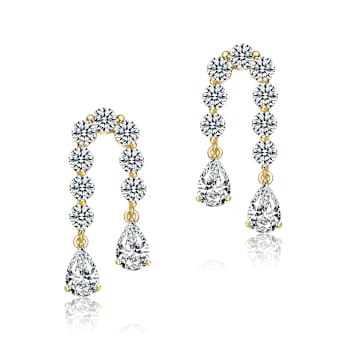 CZ Pear Shape Drop Earrings In 14K Gold Over Brass