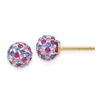 14k Yellow Gold 6mm Multi-Colored Crystal Ball Stud Earrings