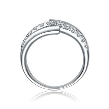 CZ Criss-Cross Bypass Ring In Sterling Silver