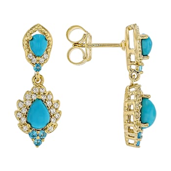 Turquoise Pear, Neon Apatite And White Zircon Earrings In 18K Gold Over
Sterling Silver 0.64ctw