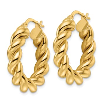 14k Yellow Gold Polished 1" Twisted Round Hoop Earrings
