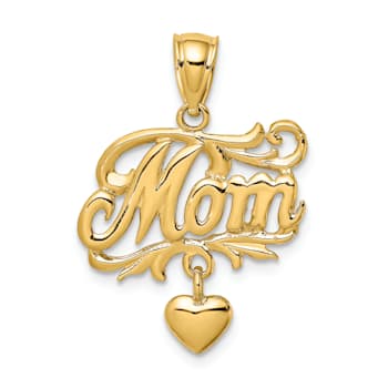 14k Yellow Gold Mom with Dangling Heart pendant