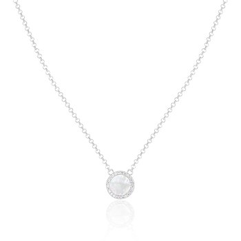 Mother of Pearl and Cubic Zirconia Rhodium Over Sterling Silver Necklace