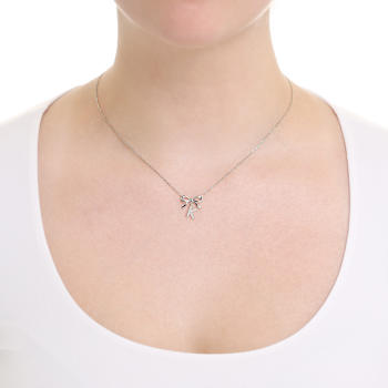 Initial K Bow CZ Necklace In Sterling Silver 0.23ctw