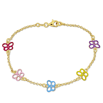 Children's Multi-Color Enamel Butterfly Charm Bracelet in 18K Yellow
Gold Over Sterling Silver
